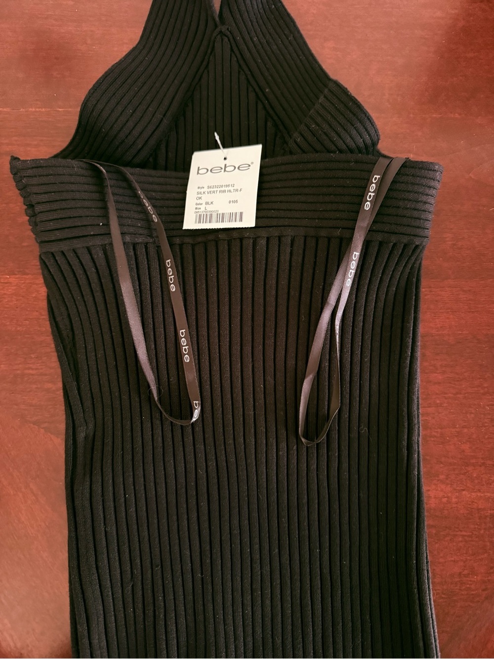 bebe Black Ribbed Halter Tank Top